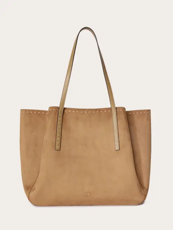 Shopper con impunture a vista Donna, Beige miniatura 2