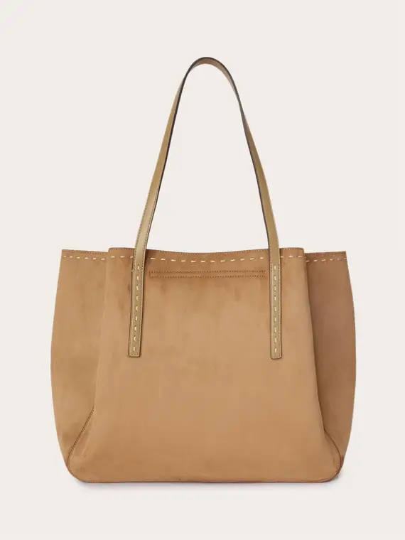 Shopper con impunture a vista Donna, Beige miniatura 3
