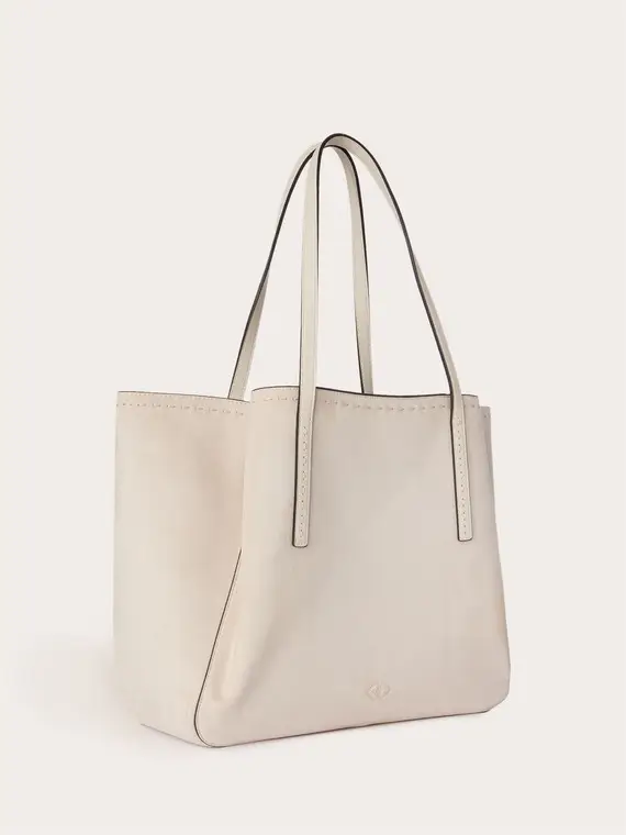 Shopper con impunture a vista Donna, Bianco miniatura 3