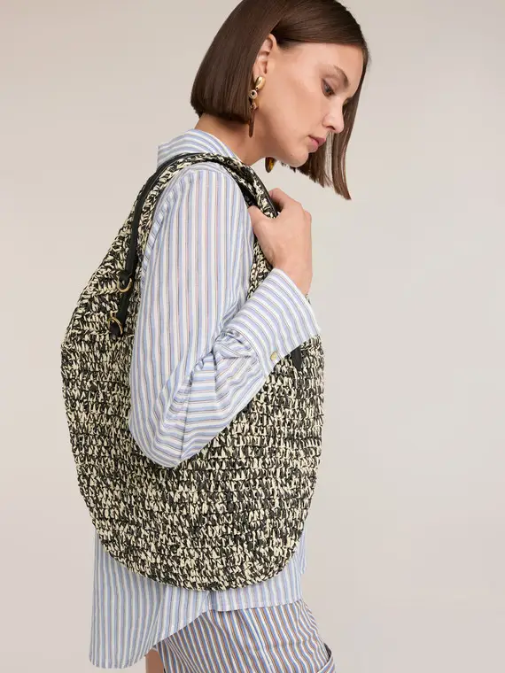 Shopper intrecciata con manici a spalla Donna, Nero