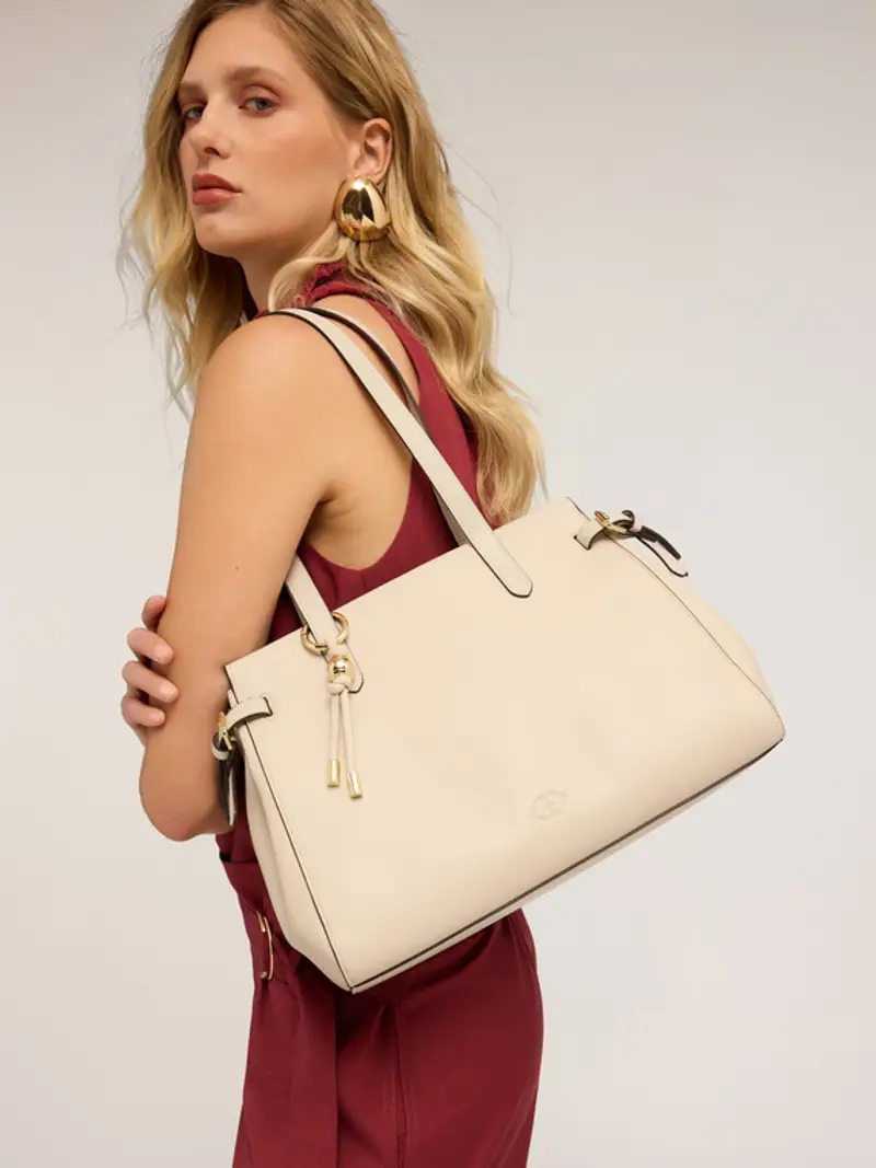 Shopping bag con doppi manici Donna, Beige