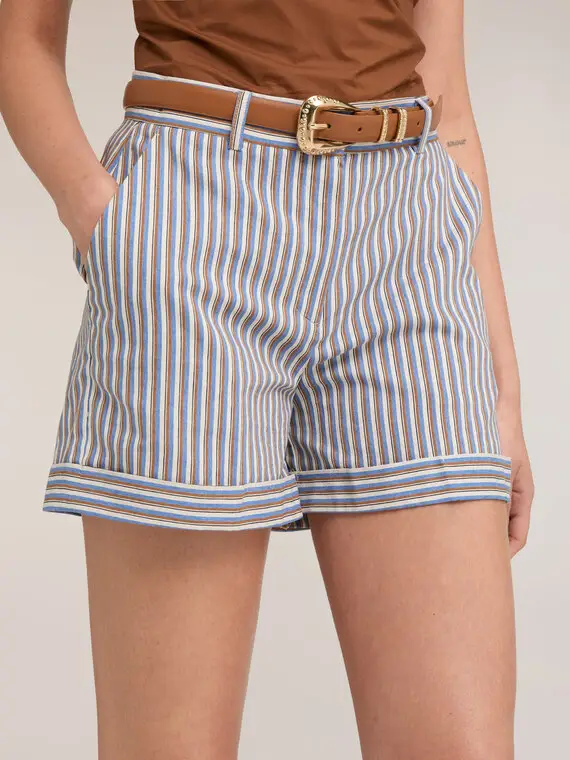 Shorts a righe in misto cotone Donna miniatura 3