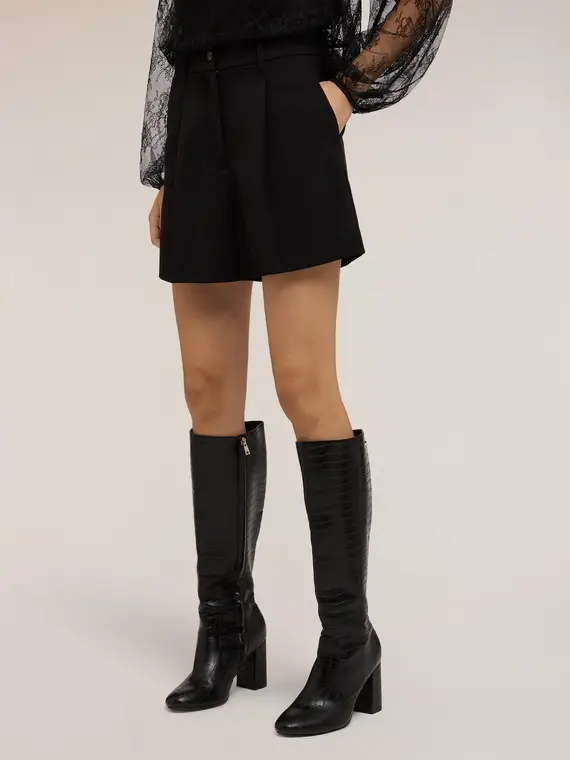 Shorts a vita alta con pieghe Donna, Nero miniatura 3