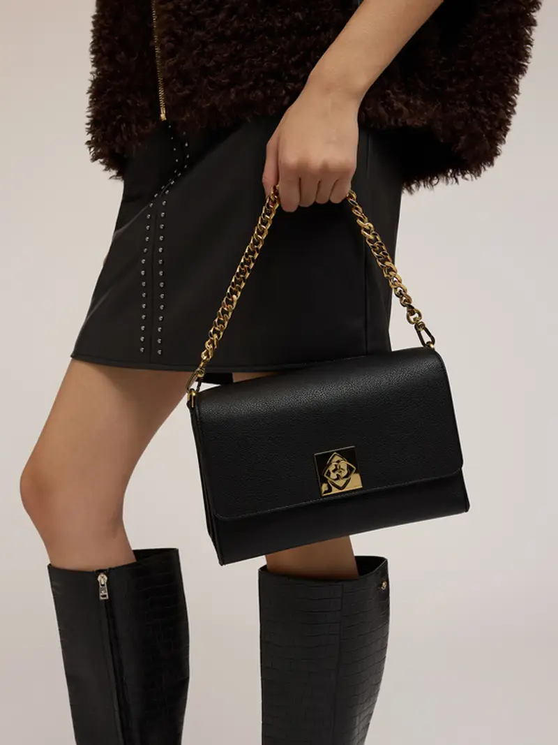 Shoulder bag in tessuto spalmato Donna, Nero