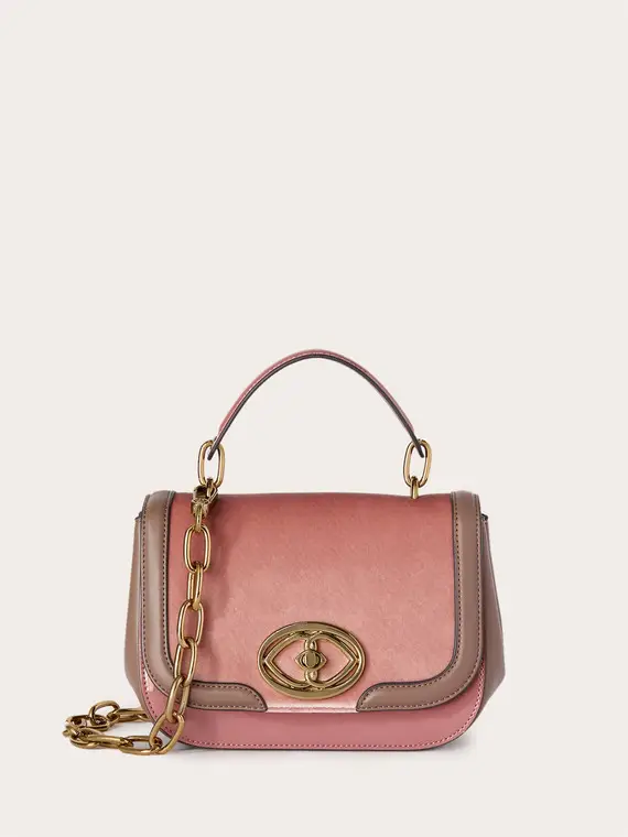 Shoulder bag in tessuto spalmato e velluto Donna, Marrone miniatura 2