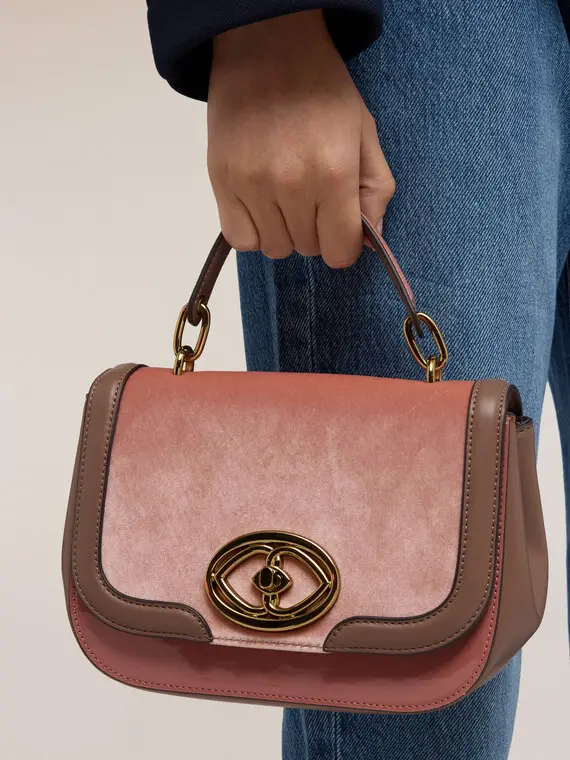 Shoulder bag in tessuto spalmato e velluto Donna, Marrone