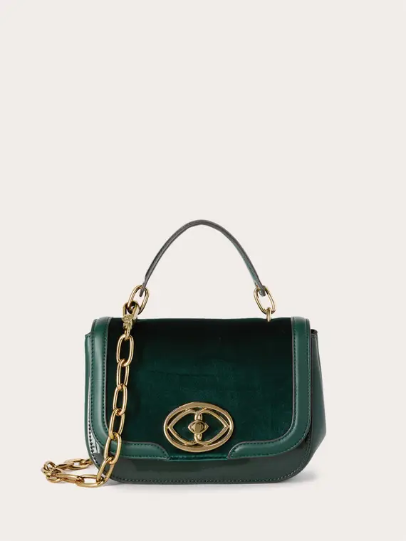 Shoulder bag in tessuto spalmato e velluto Donna, Verde miniatura 2