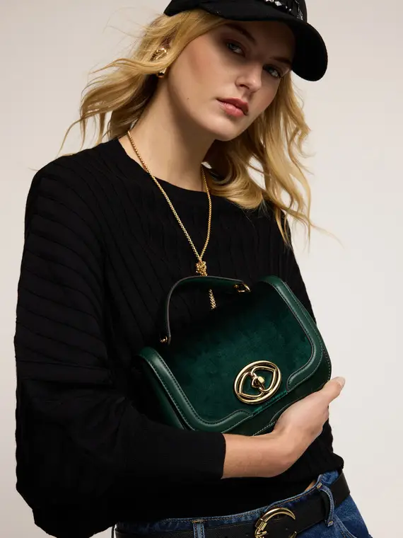 Shoulder bag in tessuto spalmato e velluto Donna, Verde