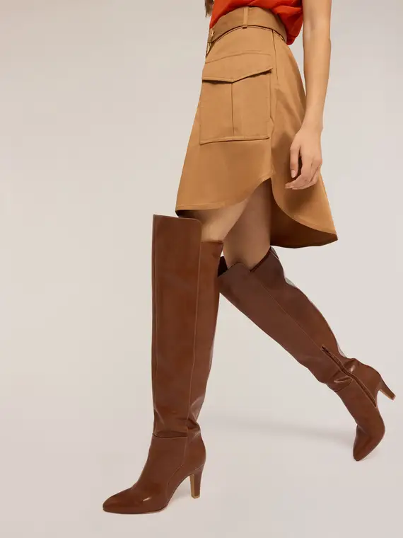 Stivali alti con tacco Donna, Marrone