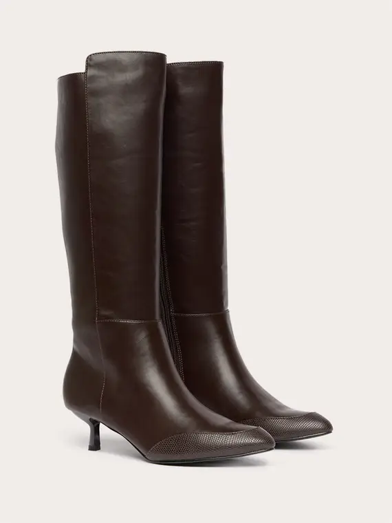 Stivali in tessuto spalmato con punta lizard Donna, Marrone miniatura 2