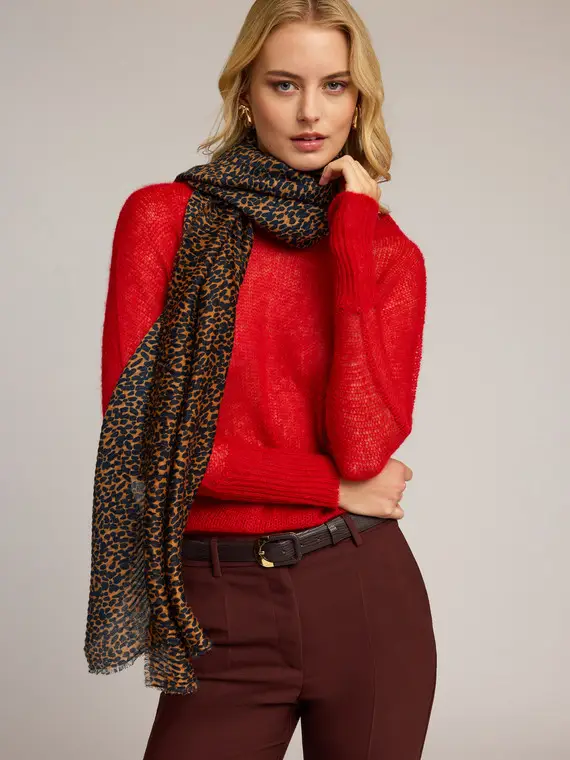 Stola plissé fantasia animalier Donna, Marrone