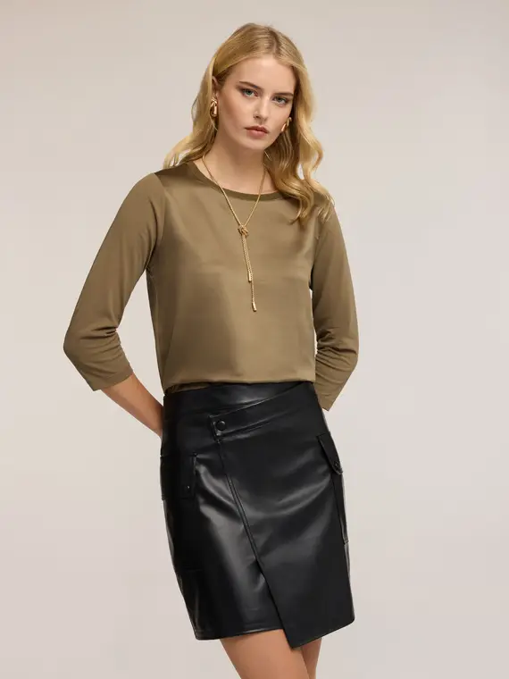 T-shirt basic bimaterica Donna, Verde militare