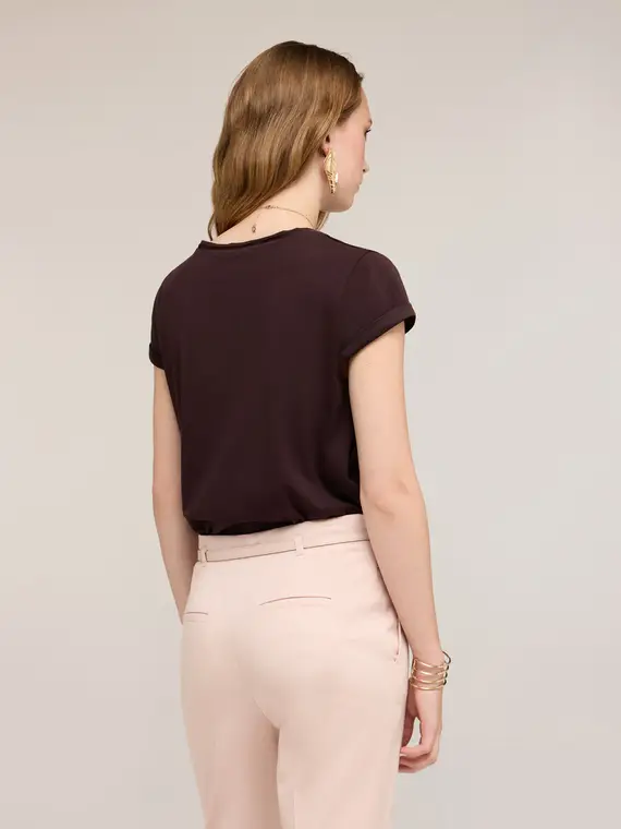 T-shirt bimaterica Donna, Marrone miniatura 2