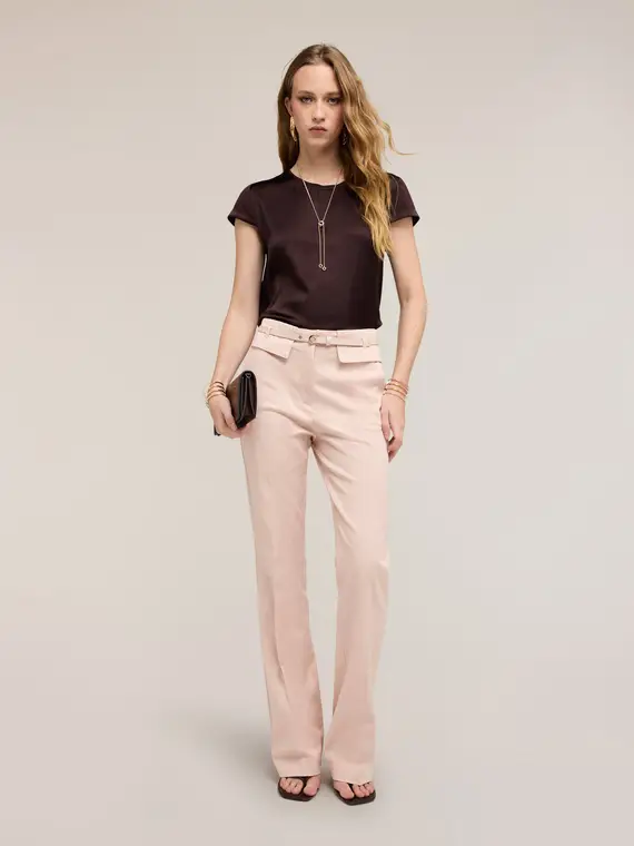 T-shirt bimaterica Donna, Marrone