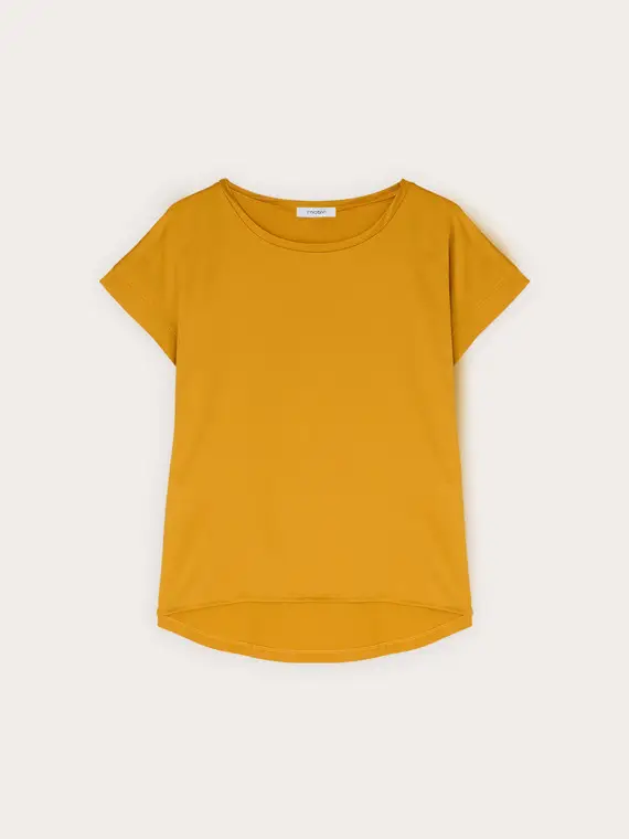 T-shirt bimaterica misto cotone Donna, Giallo