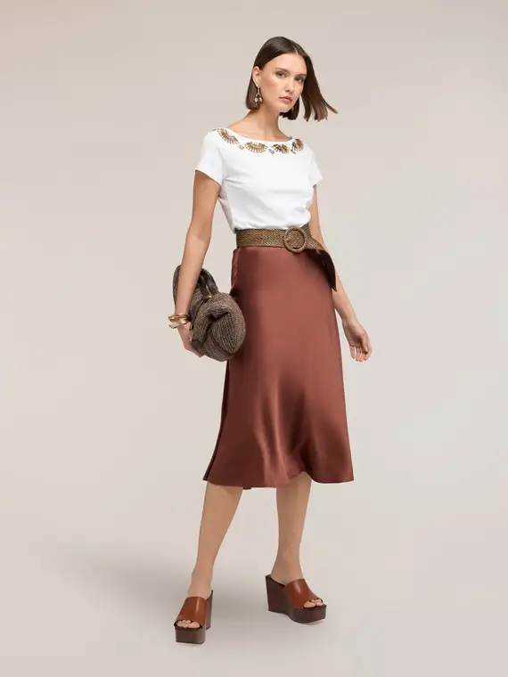 T-shirt con applicazioni gioiello Donna, Bianco