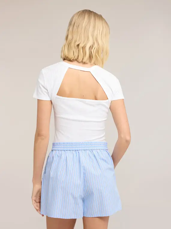 T-shirt in jersey a coste con cut-out Donna, Bianco miniatura 2