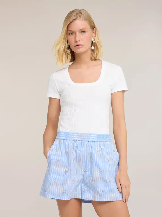 T-shirt in jersey a coste con cut-out Donna, Bianco miniatura 3