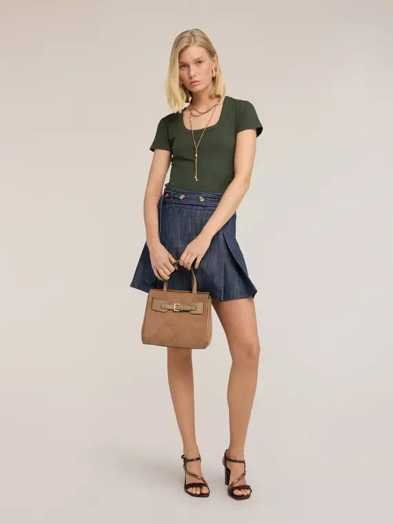 T-shirt in jersey a coste con cut-out Donna, Verde militare