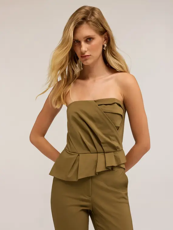 Top bustier drappeggiato Donna, Verde militare