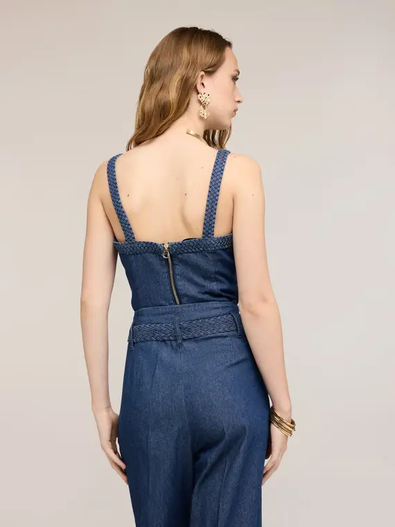 Top in denim con spalline ad intreccio Donna, Blu miniatura 2