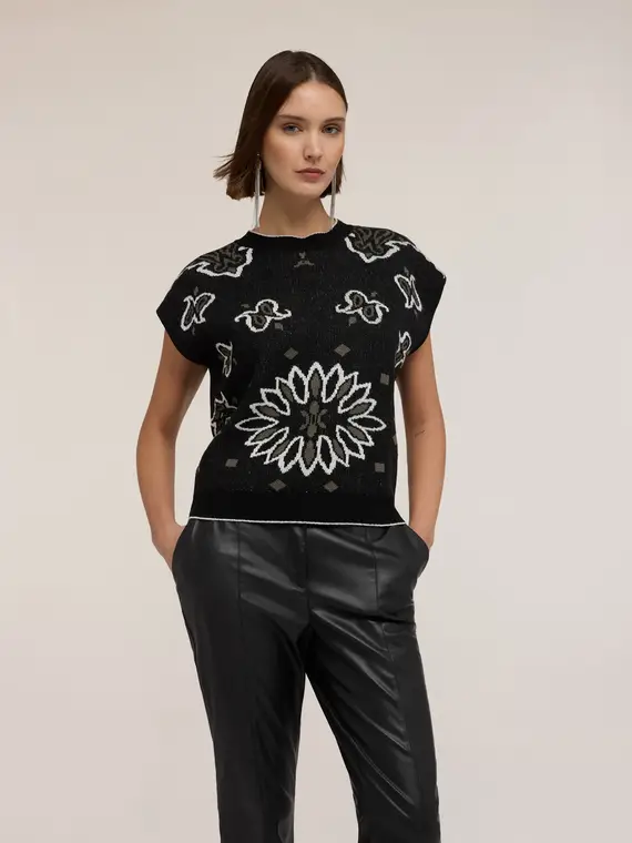 Top in maglia jacquard Donna, Nero