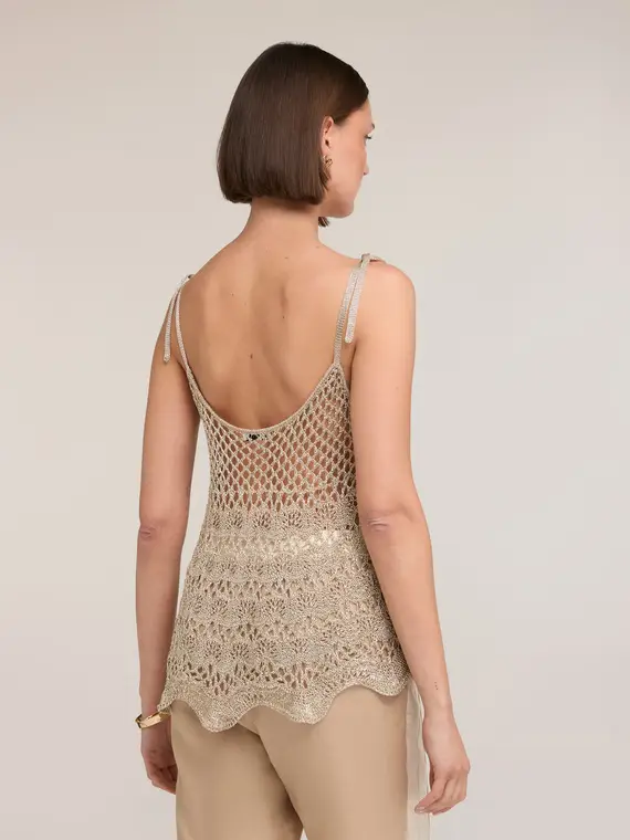 Top in maglia traforata in lurex Donna, Oro miniatura 2