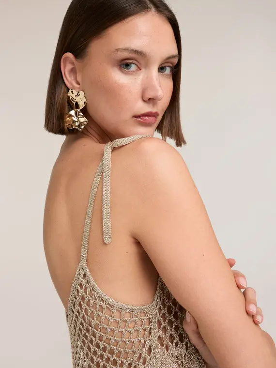 Top in maglia traforata in lurex Donna, Oro
