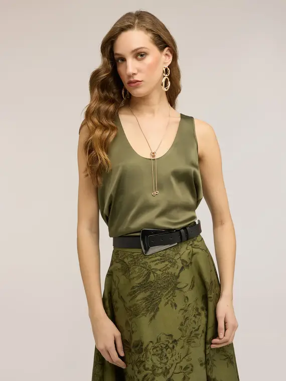Top in raso a spalla larga Donna, Verde militare