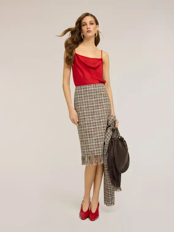 Top in raso con drappeggio Donna, Rosso