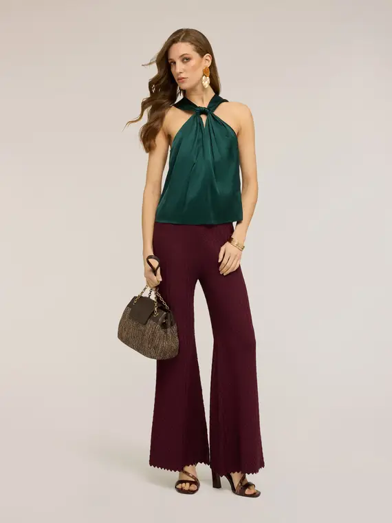 Top in raso con drappeggio Donna, Verde