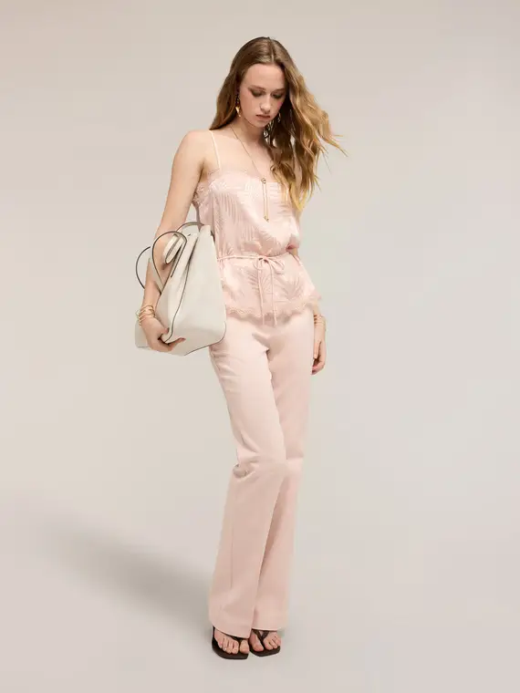 Top in raso jacquard con pizzo Donna, Rosa