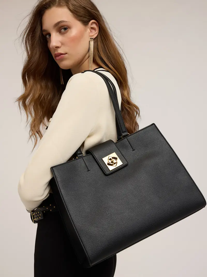 Tote bag in tessuto spalmato Donna, Nero