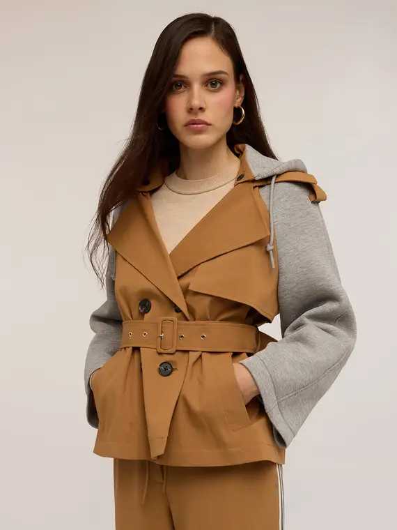 Trench con inserti in scuba Donna, Beige
