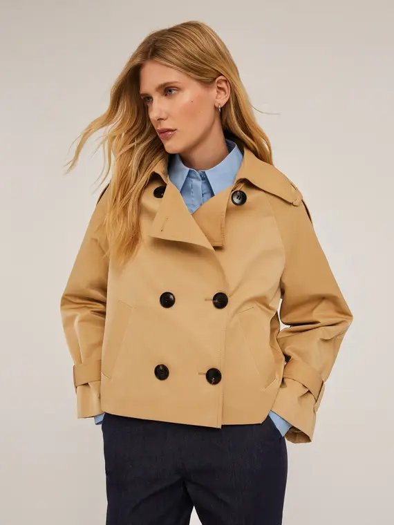 Trench corto doppiopetto Donna, Beige