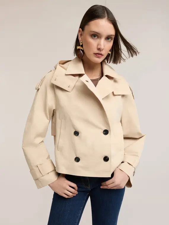 Trench corto in gabardina misto cotone Donna, Beige