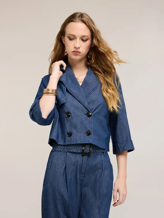 Trench doppiopetto corto in chambray Donna miniatura 2