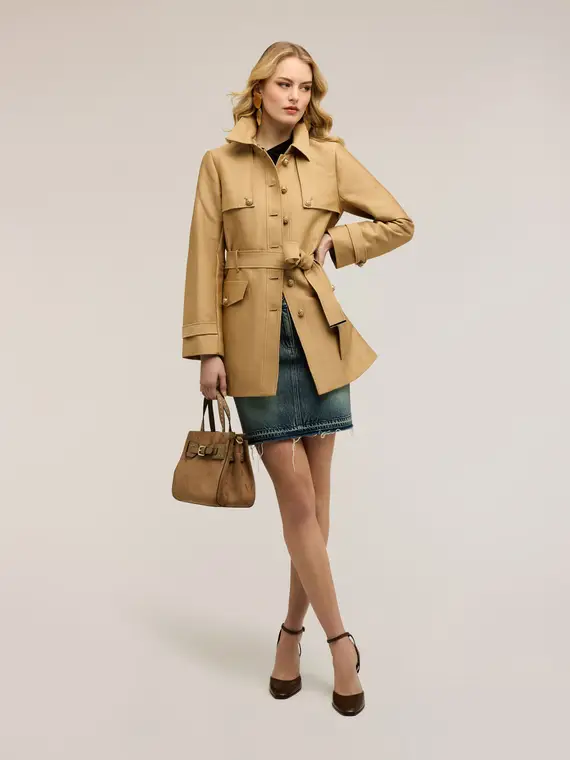 Trench in misto cotone con cintura Donna, Beige