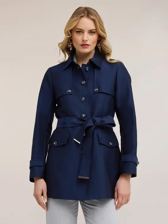 Trench in misto cotone con cintura Donna, Blu