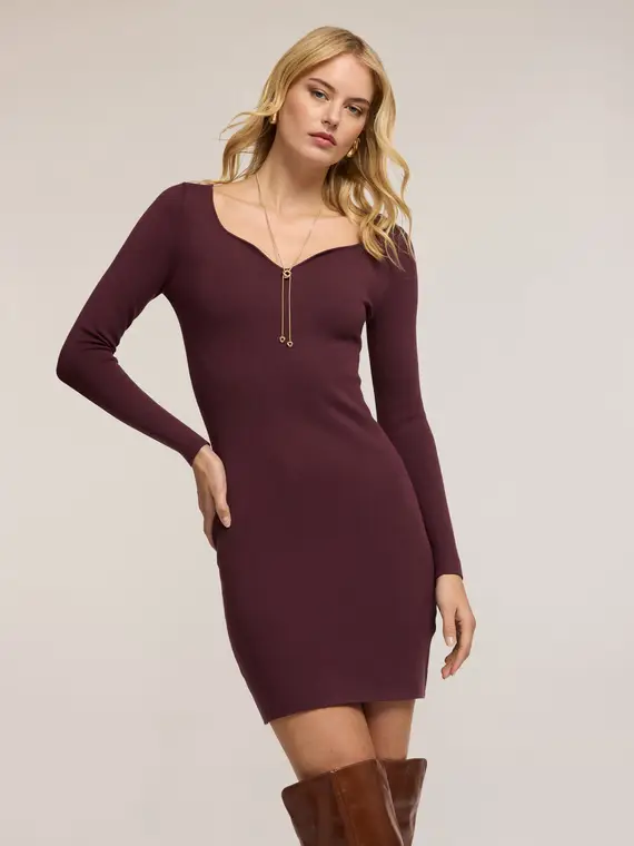 Tubino in maglia con scollo a cuore Donna, Bordeaux miniatura 3