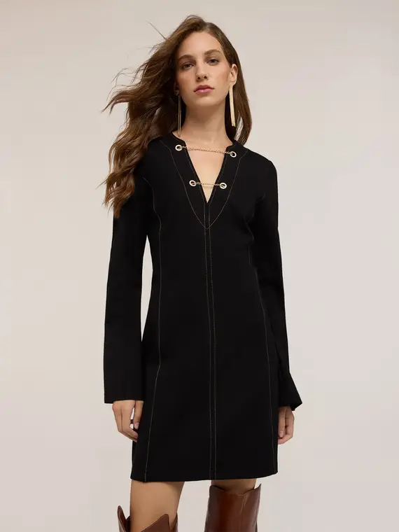 Tubino in punto milano con catene Donna, Nero miniatura 3