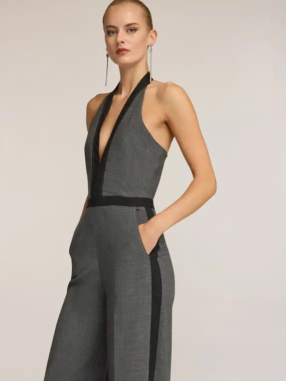 Tuta lunga con scollo halter Donna, Grigio miniatura 3