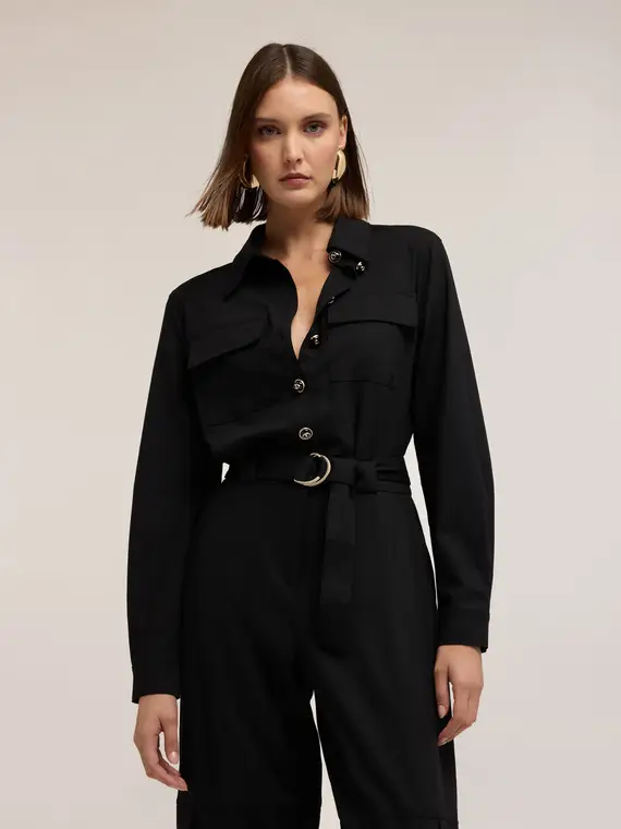 Tuta lunga in flanella misto lana Donna, Nero miniatura 3