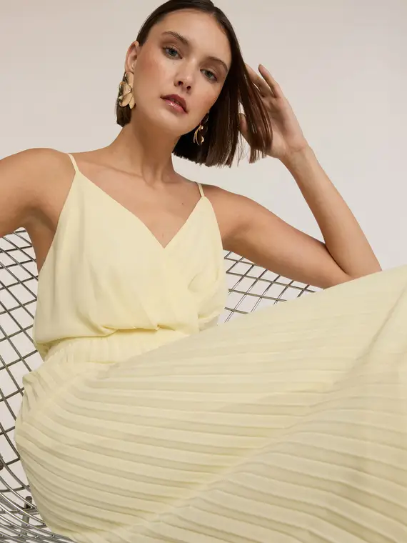 Tuta lunga plissé in georgette Donna, Giallo miniatura 3