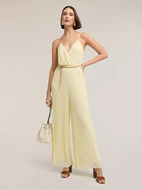Tuta lunga plissé in georgette Donna, Giallo