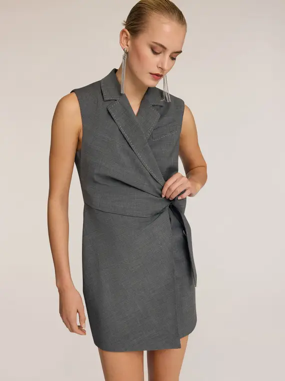Vestito ad incrocio con fiocco Donna, Grigio miniatura 3