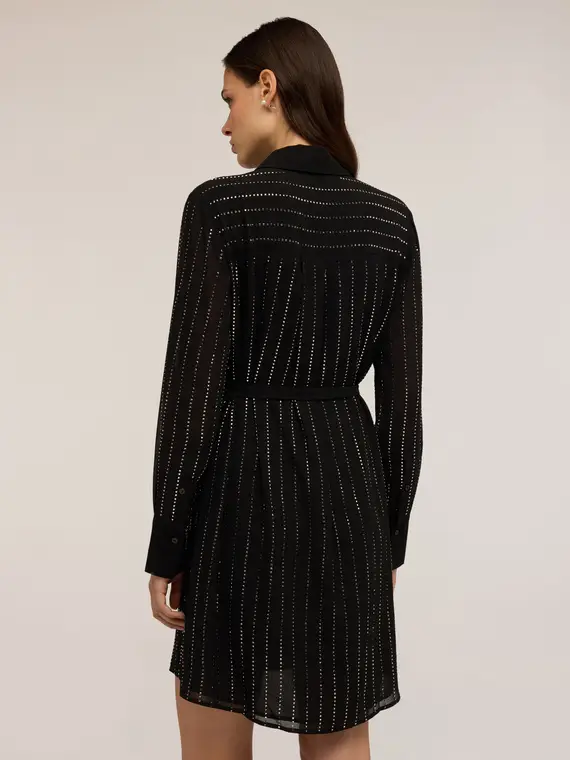 Vestito chemisier con righe di strass Donna, Nero miniatura 2