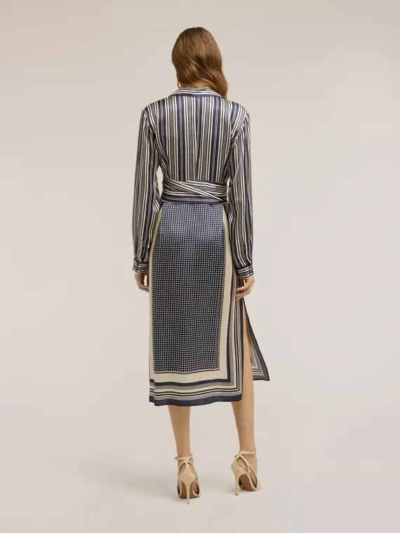 Vestito chemisier in raso fantasia foulard Donna, Blu miniatura 2