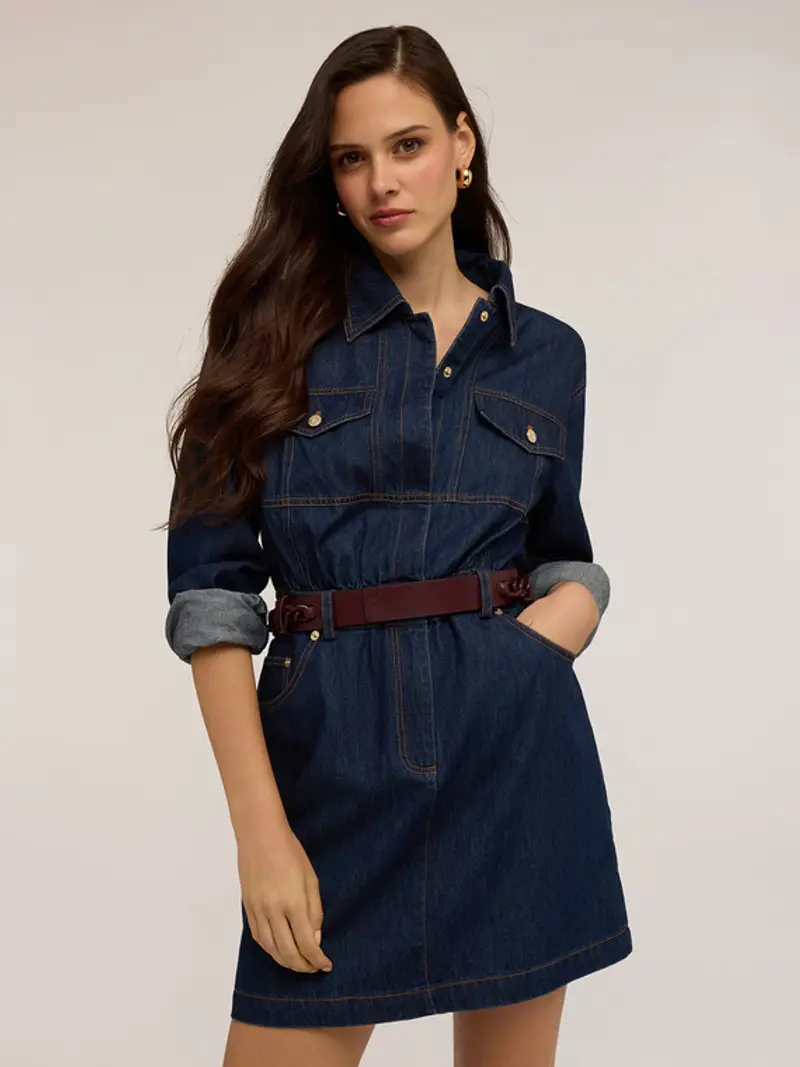 Vestito corto chemisier in denim Donna, Blu