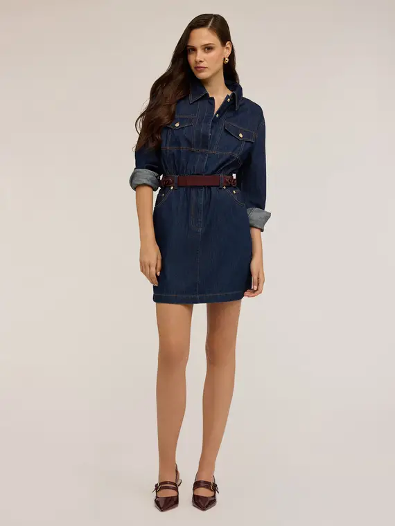 Vestito corto chemisier in denim Donna, Blu miniatura 3